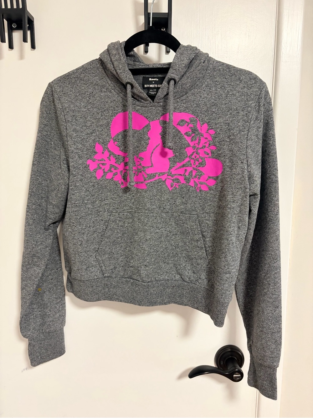 Roots Grey Hoodie with Bright Pink Floral Bird Graphic